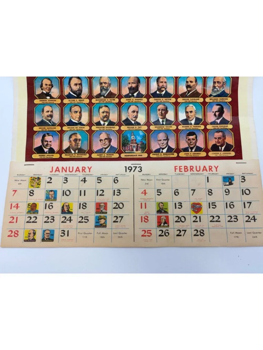 1973 Presidents United States Wall Calendar Nixon Columbus Baking Syracuse NY